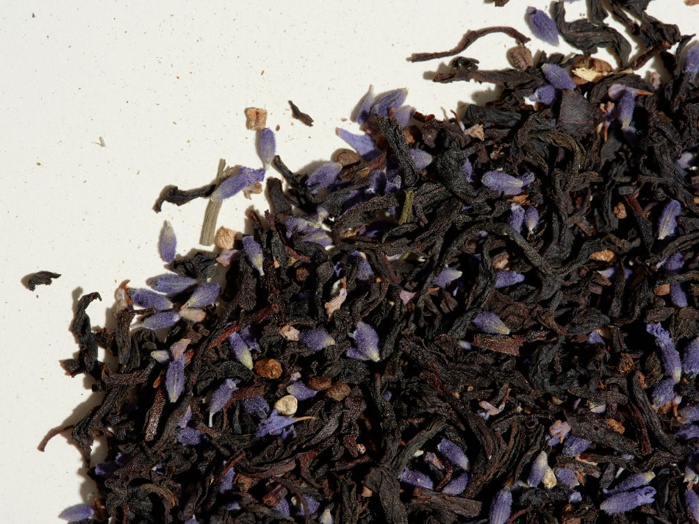 Lavish Garden tea loose leaf tea leaves on a flat surface.
